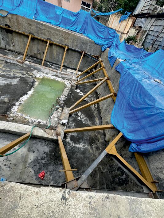Reinforced concrete formwork prepared for a foundation pour